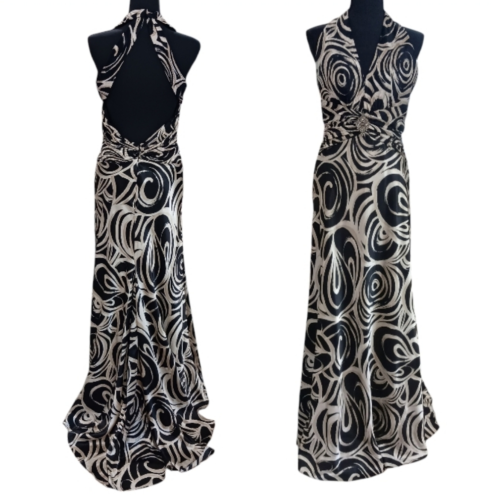 Betsy & Adam Halter Satin Mermaid Gown - Picture 6 of 15